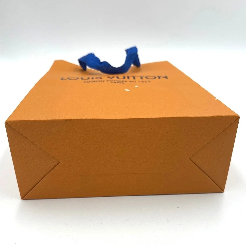 Louis Vuitton Orange Paper Shopping Bag Blue Handles Medium Luxury Carrier